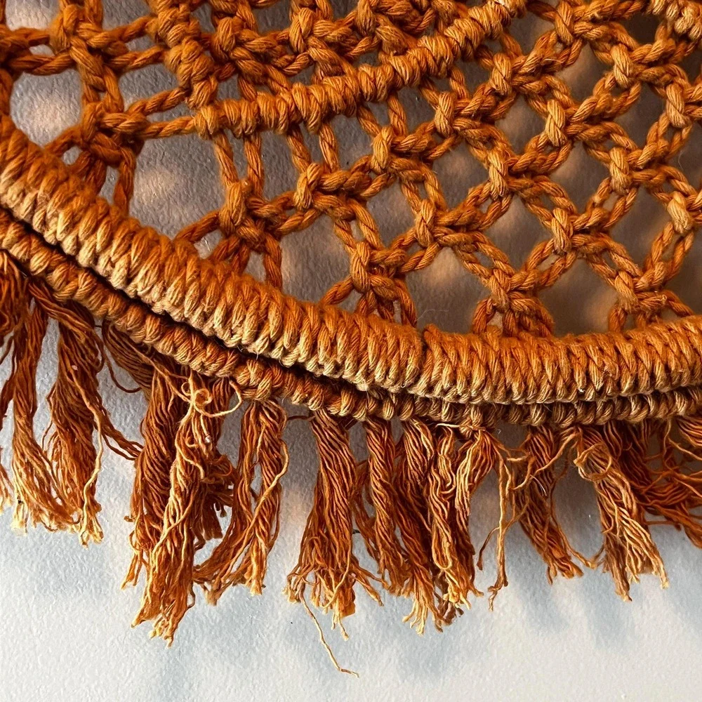 Vintage Boho Macrame Wall Mirror Round Woven Fringe Mirror 21